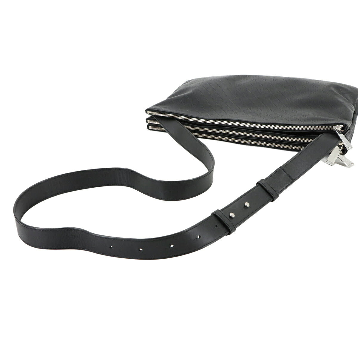 Trio Messenger Shoulder Bag Leather Black Purse