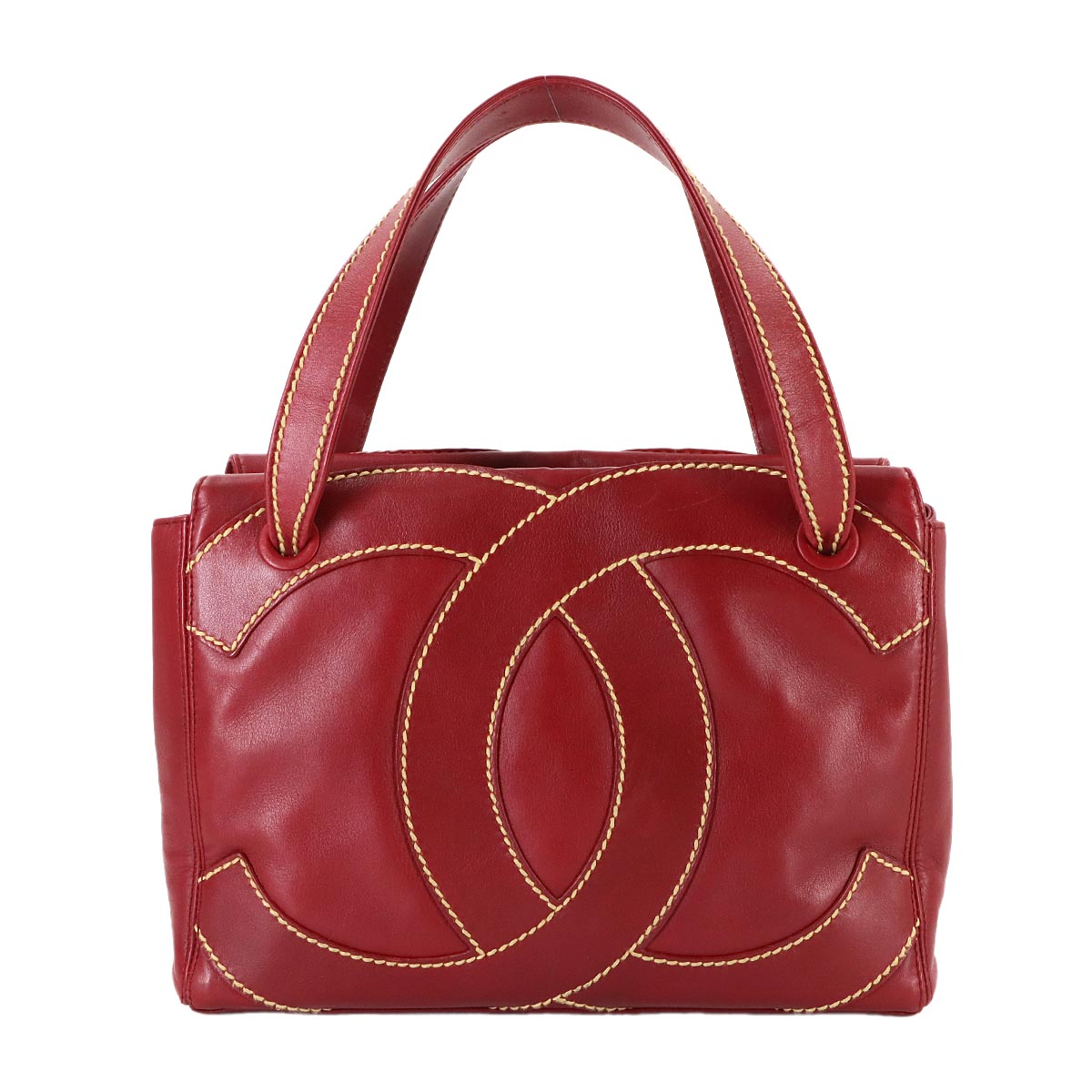 CC logo Hand Bag Leather Red Vintage Purse