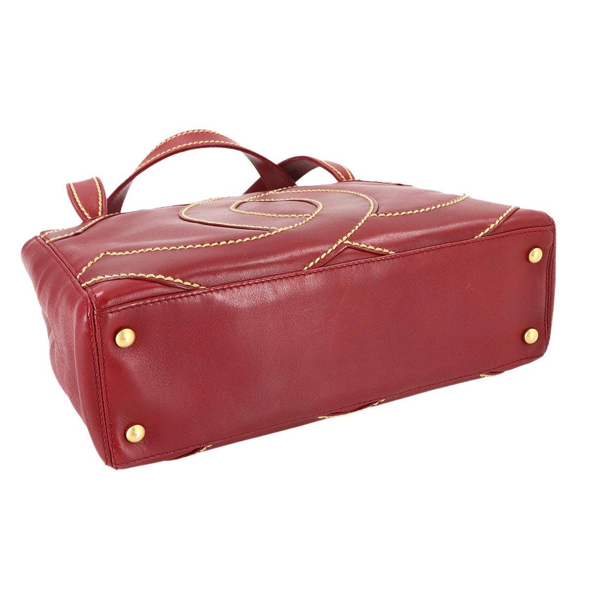 CC logo Hand Bag Leather Red Vintage Purse