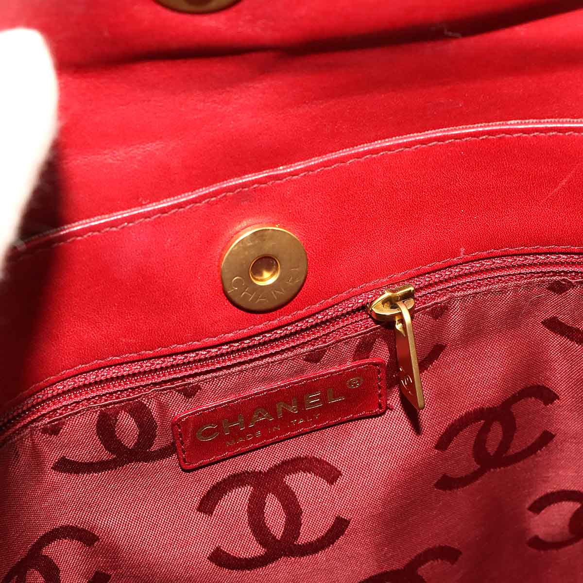 CC logo Hand Bag Leather Red Vintage Purse