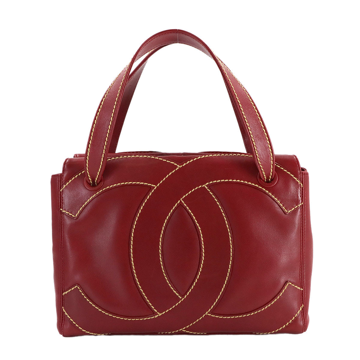 CC logo Hand Bag Leather Red Vintage Purse