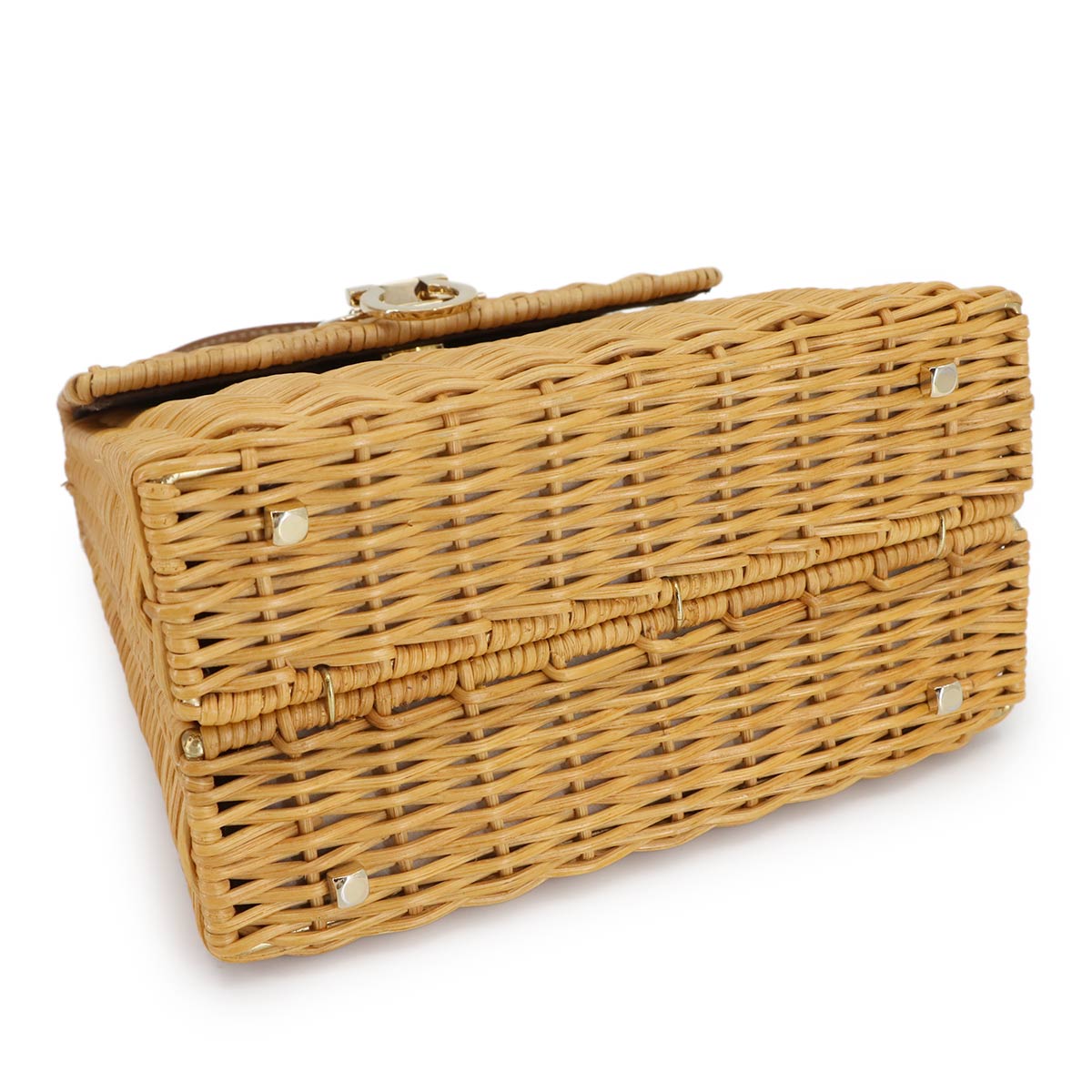 Ganchini Hand Bag Rattan Canework Beige Brown