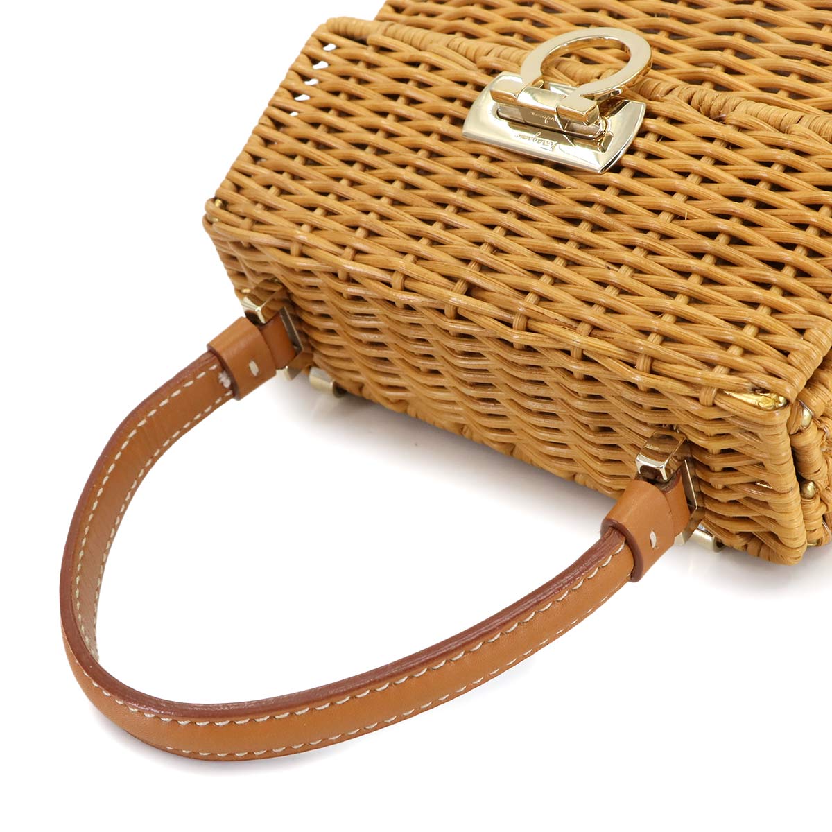 Ganchini Hand Bag Rattan Canework Beige Brown