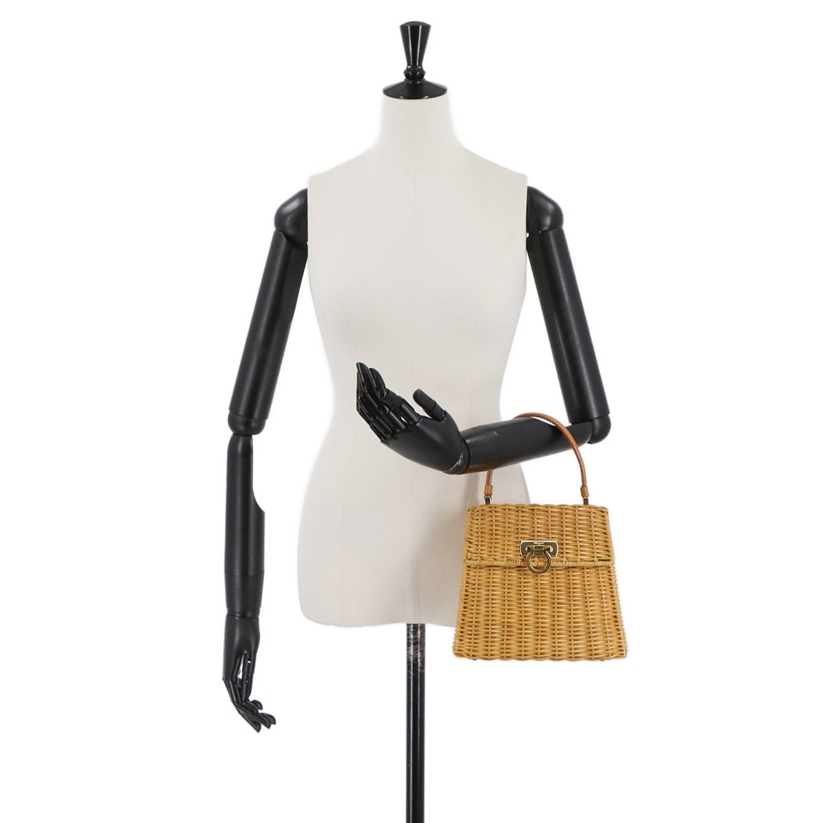 Ganchini Hand Bag Rattan Canework Beige Brown