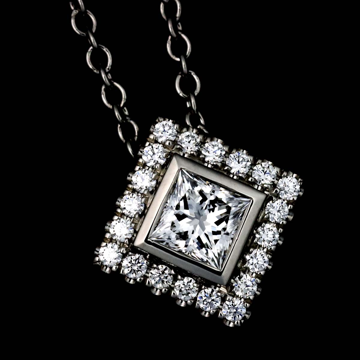 Square Diamond Necklace Platinum