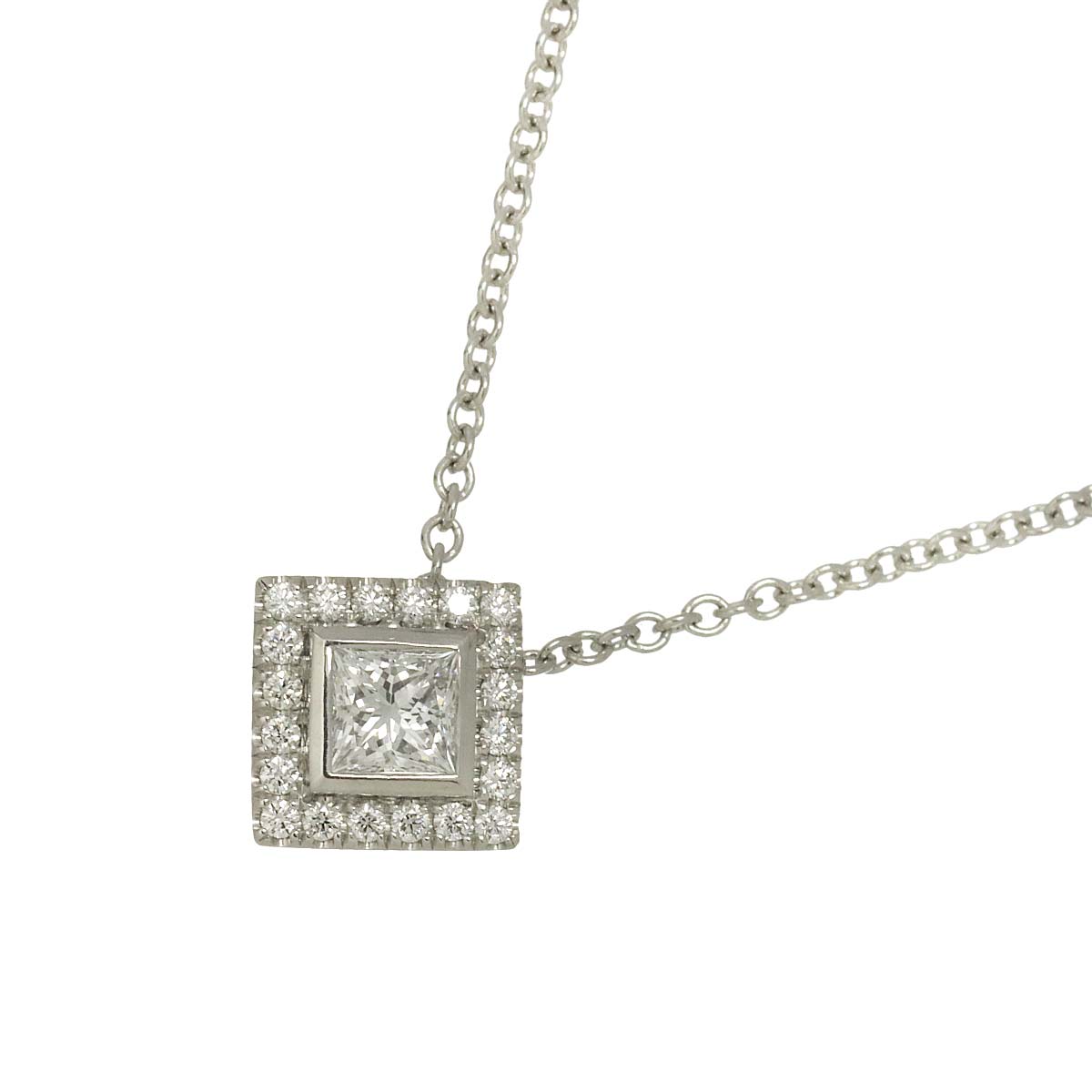 Square Diamond Necklace Platinum