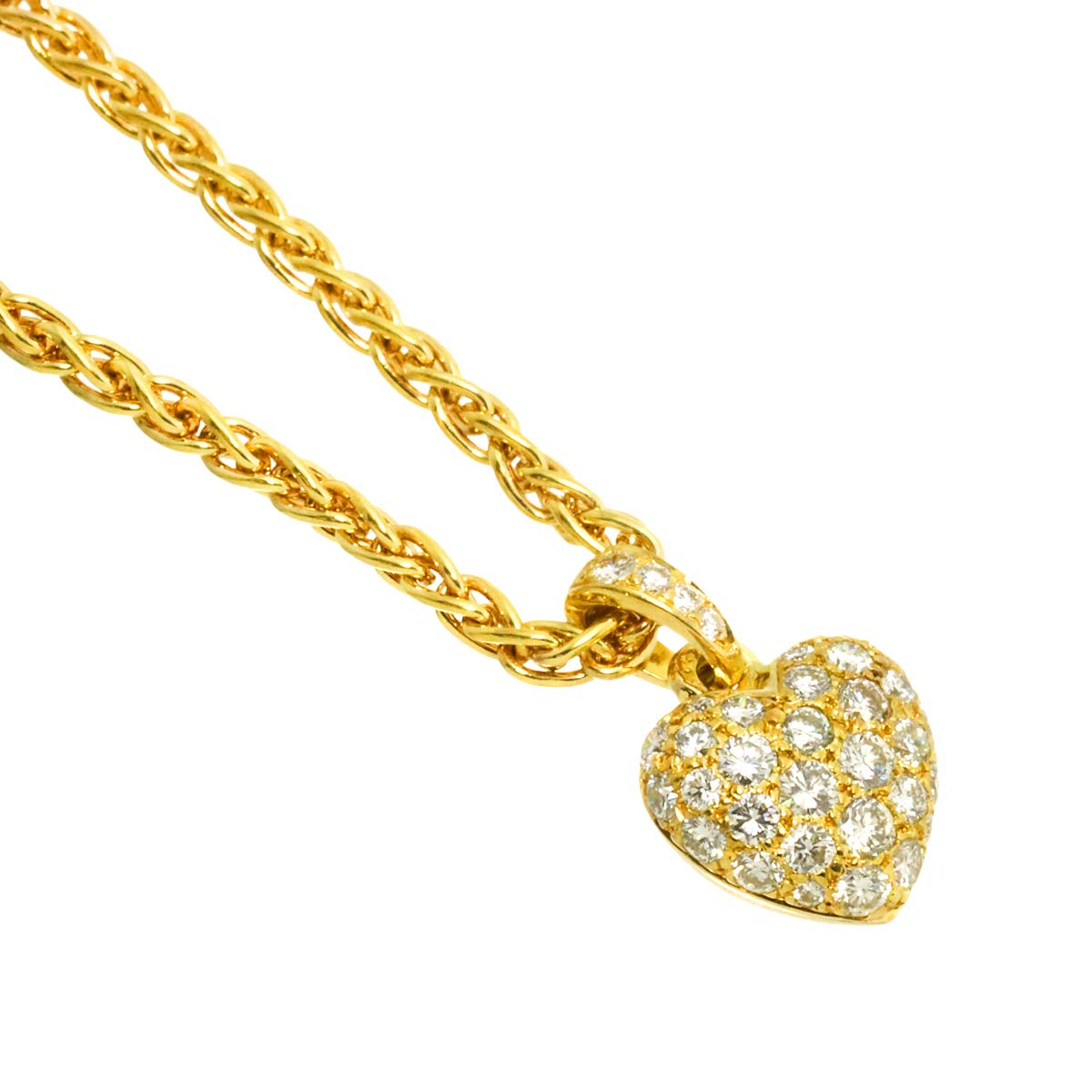 Heart Pave Diamond Necklace 18K Yellow Gold 750