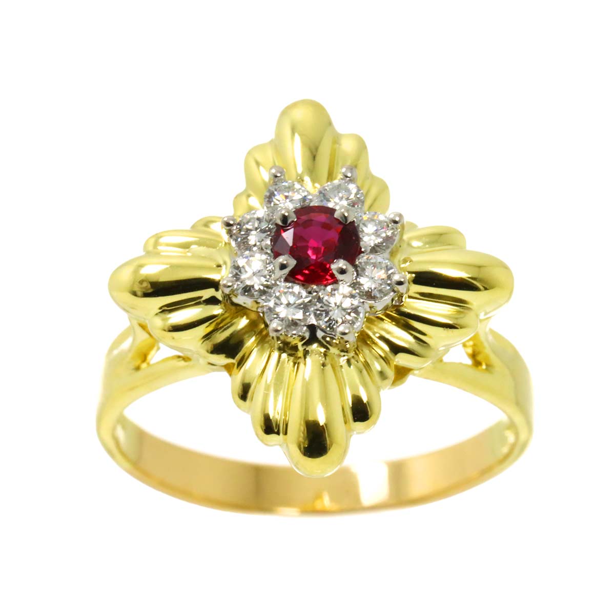 Ruby Diamond Ring 18K YG 750 size8-8.25(US)