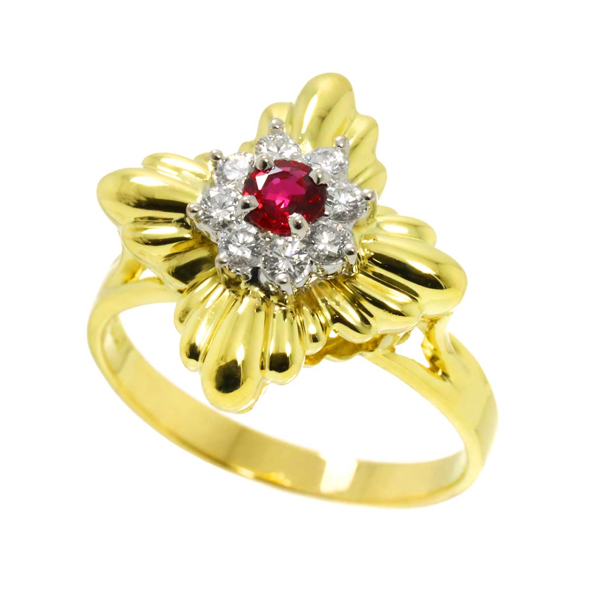 Ruby Diamond Ring 18K YG 750 size8-8.25(US)