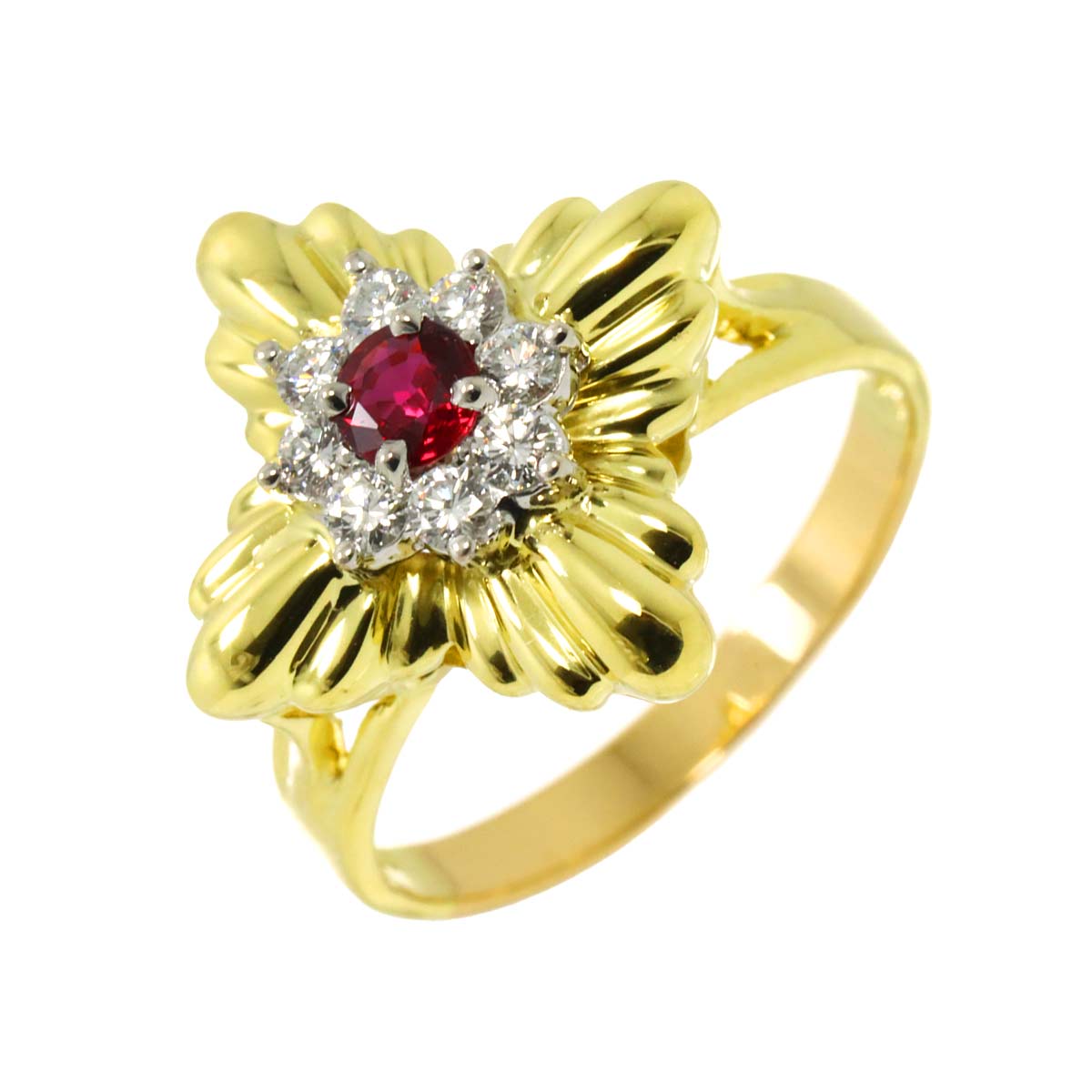 Ruby Diamond Ring 18K YG 750 size8-8.25(US)