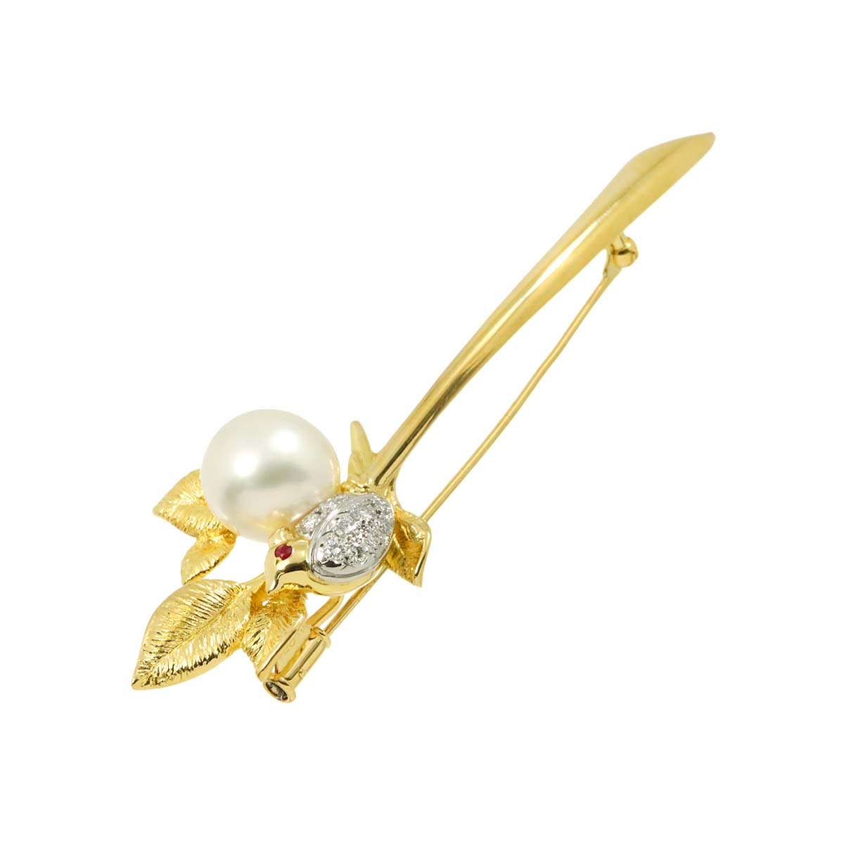 South Sea pearl 10.8mm Diamond 0.16ct Ruby Brooch 18K YG 750 Pt