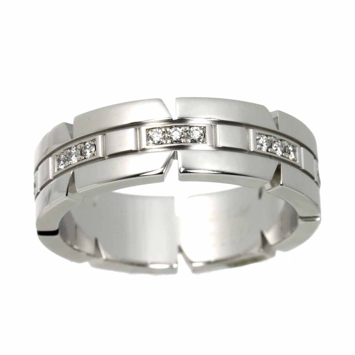 Tank Ring Diamond 18K White Gold 750 size54 6.5-6.75(US)