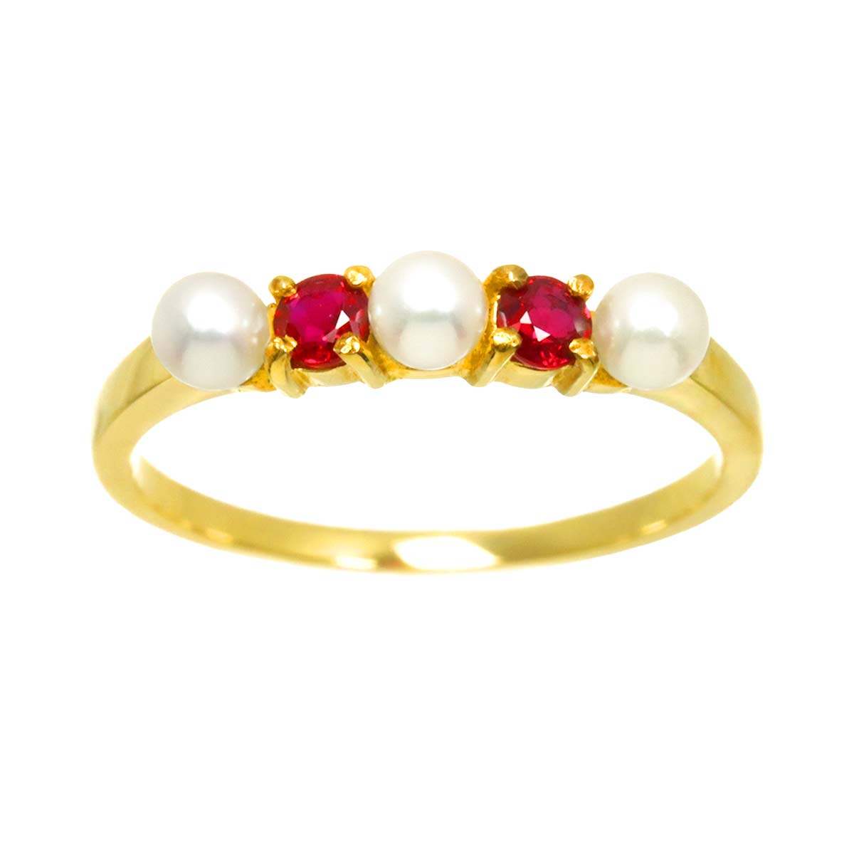 Akoya Pearl 3.2mm Ruby Ring 18K YG 750 Size5.75-6(US)