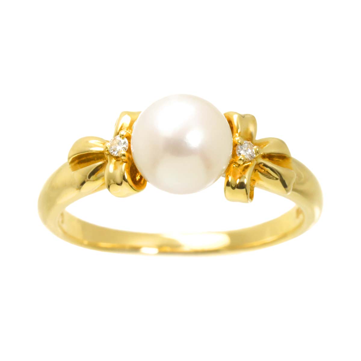Akoya pearl 6.6mm Diamond 0.02ct Ring 18K YG 750 5.5-5.75(US)