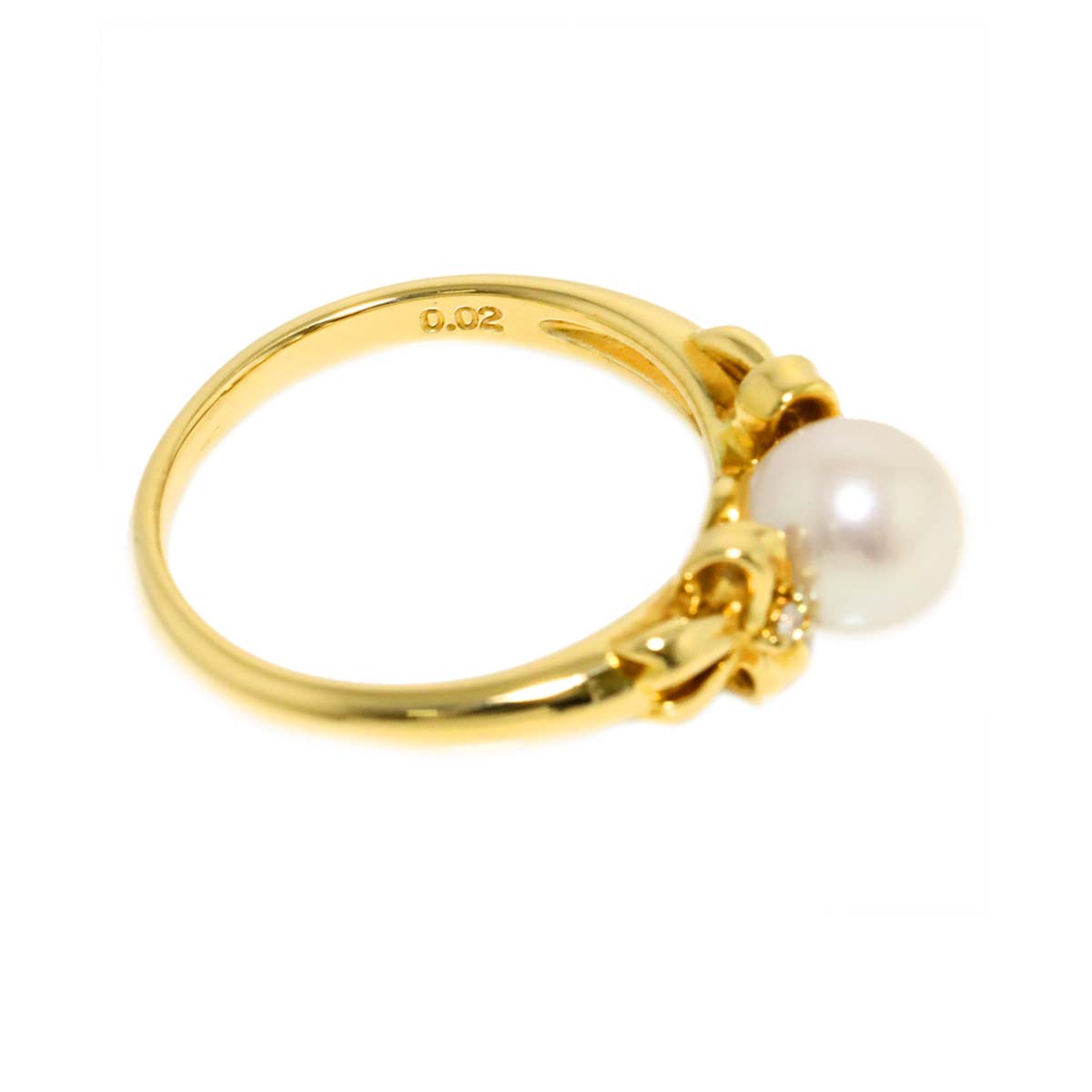Akoya pearl 6.6mm Diamond 0.02ct Ring 18K YG 750 5.5-5.75(US)