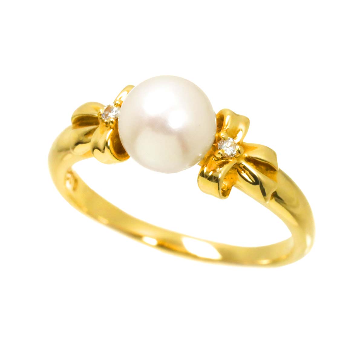 Akoya pearl 6.6mm Diamond 0.02ct Ring 18K YG 750 5.5-5.75(US)