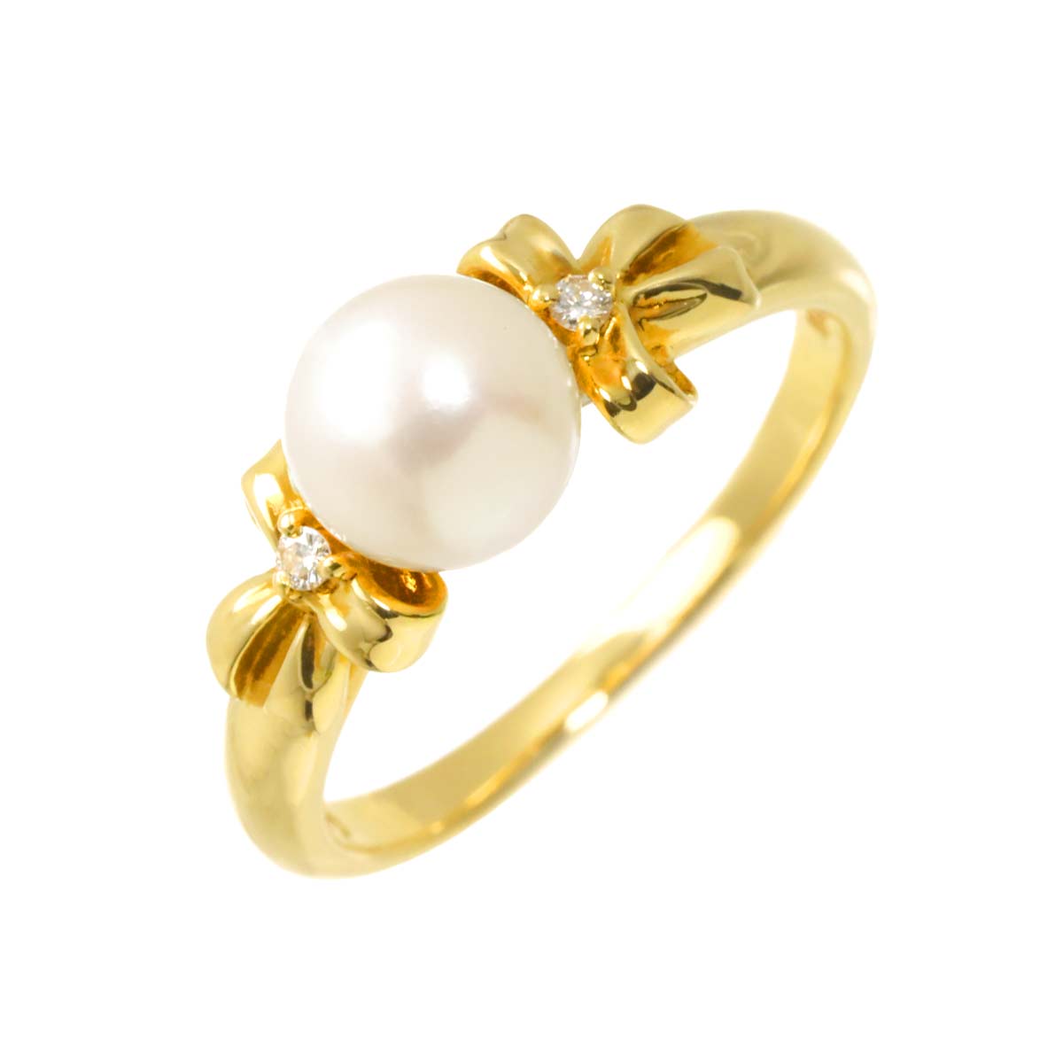 Akoya pearl 6.6mm Diamond 0.02ct Ring 18K YG 750 5.5-5.75(US)