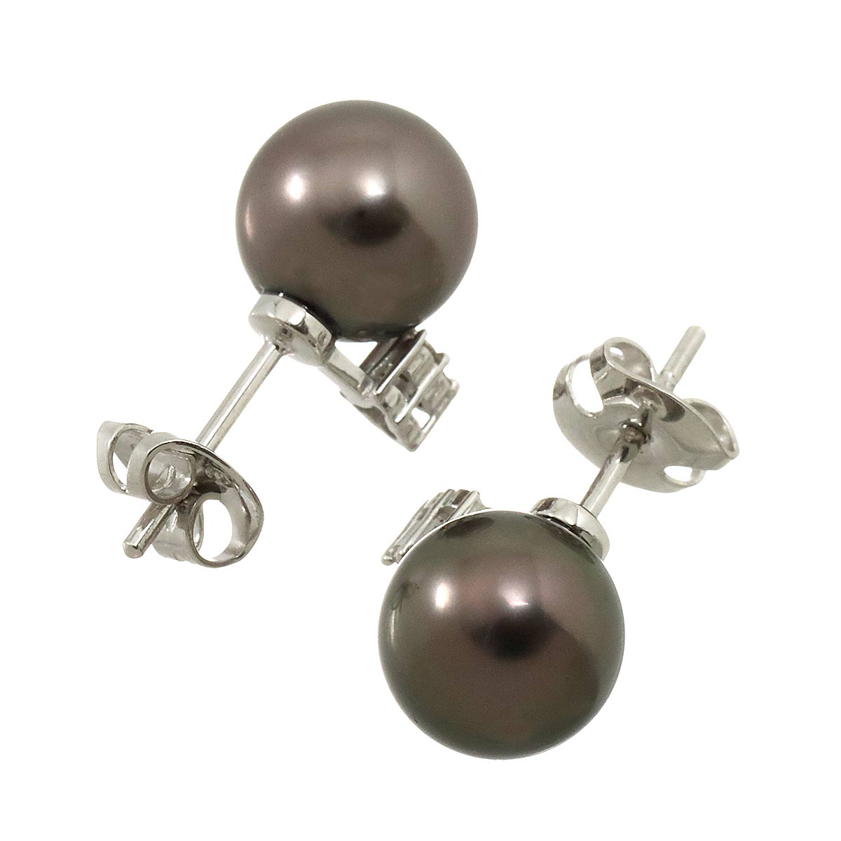 Black Pearl 8.9mm Diamond Earrings Pierced 18K WG 750 90306809