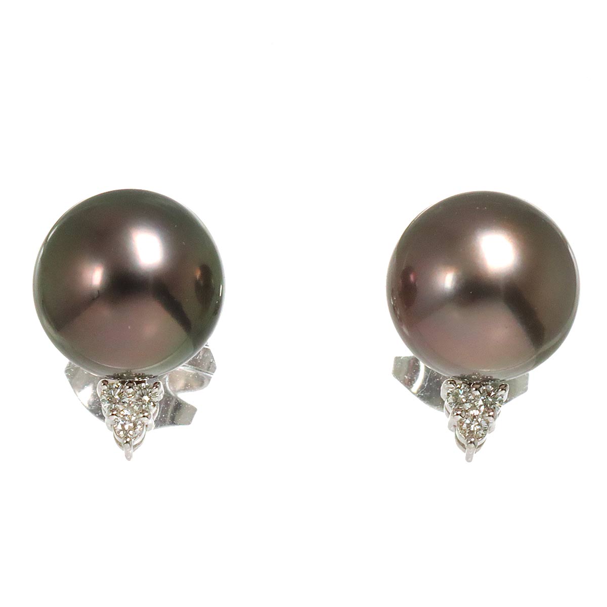 Black Pearl 8.9mm Diamond Earrings Pierced 18K WG 750 90306809