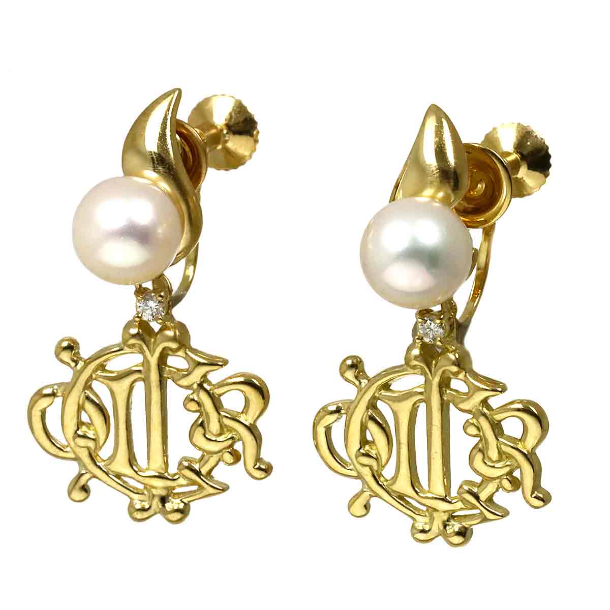 Akoya Pearl 7.2mm Diamond Earrings 18K YG 750