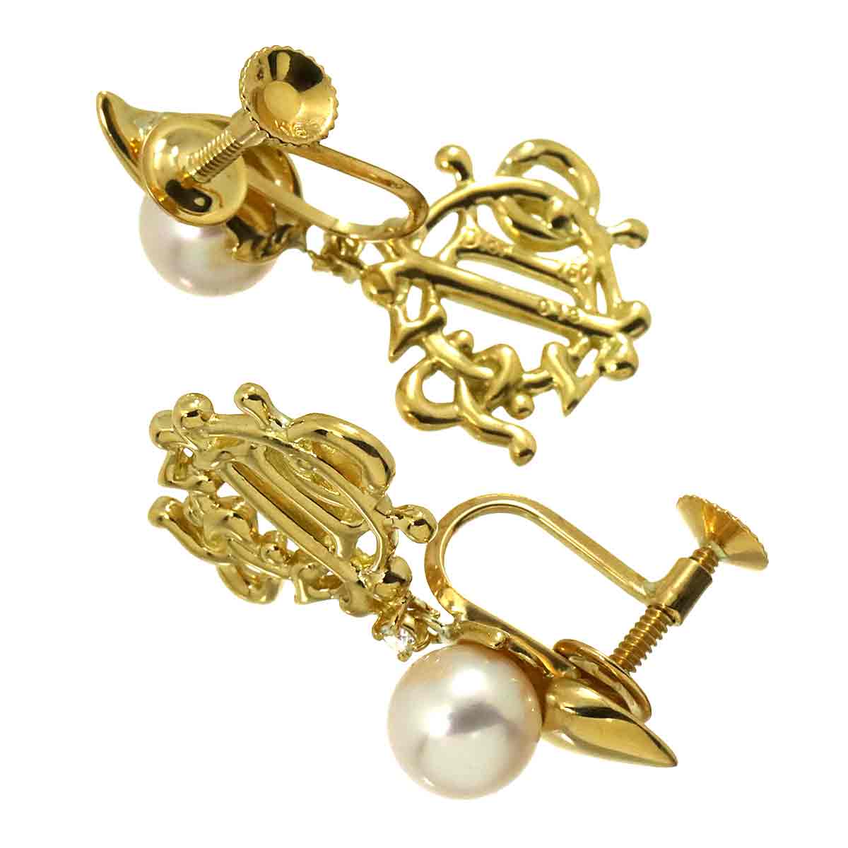 Akoya Pearl 7.2mm Diamond Earrings 18K YG 750