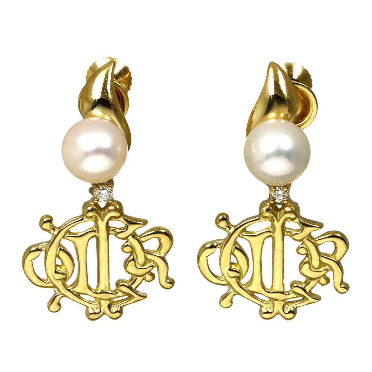 Akoya Pearl 7.2mm Diamond Earrings 18K YG 750