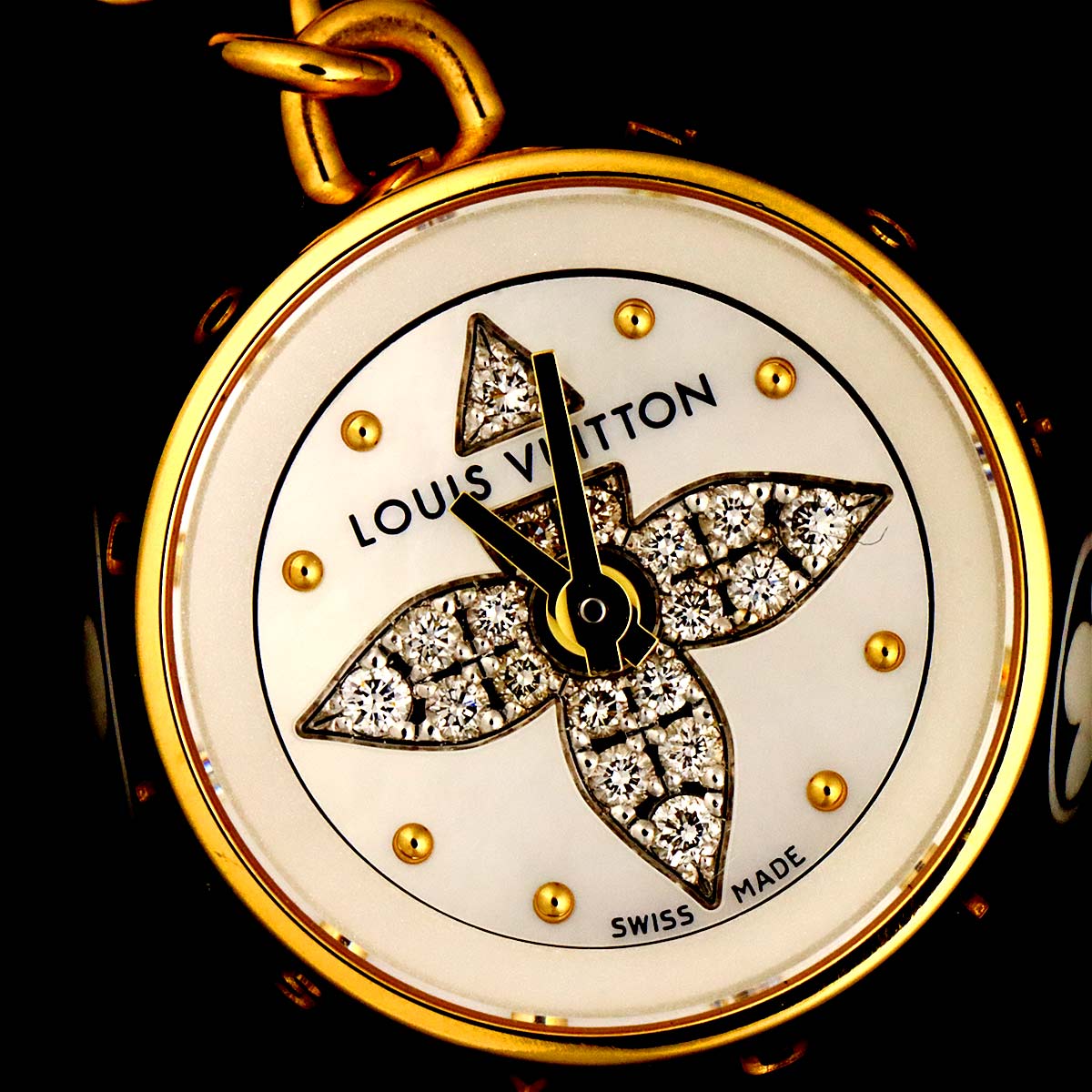 Tambour Diamond MOP Watch Charm Pendant Top 18K YG 750