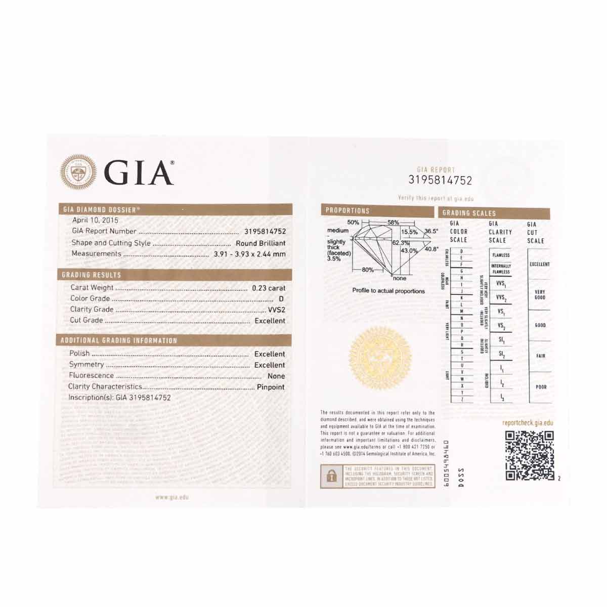 BELOVED Diamond 0.23ct D/VVS2/3EX Ring Platinum Size52 6(US)