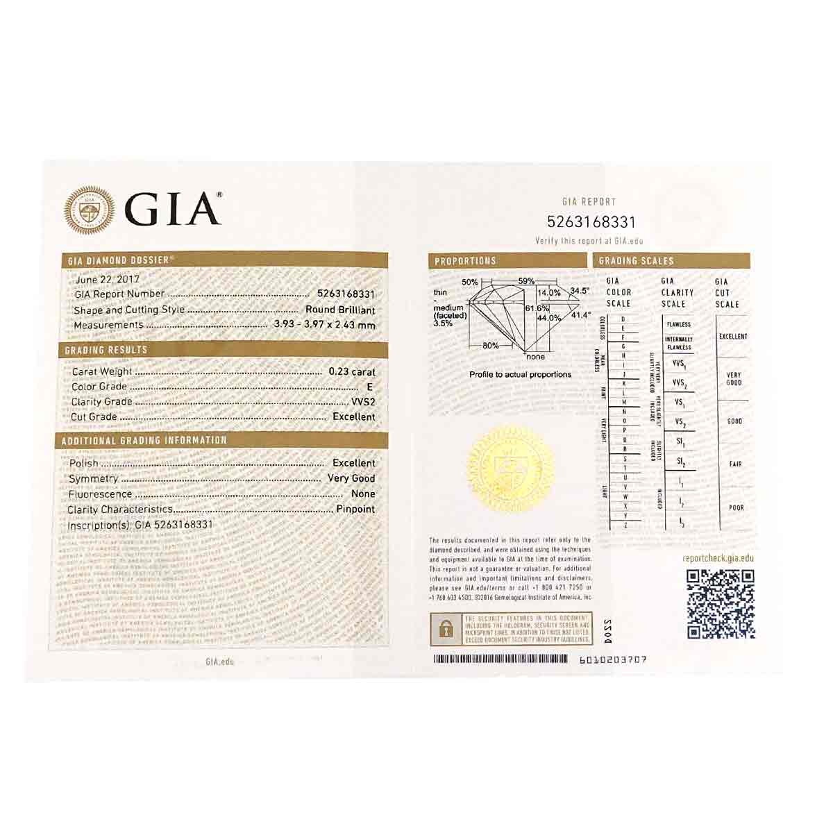 1895 Diamond 0.23/0.23ct E/VVS2/EX Earrings Pierced 18K WG