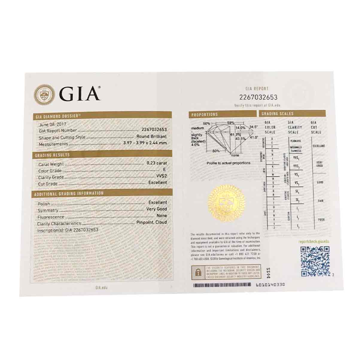 1895 Diamond 0.23/0.23ct E/VVS2/EX Earrings Pierced 18K WG