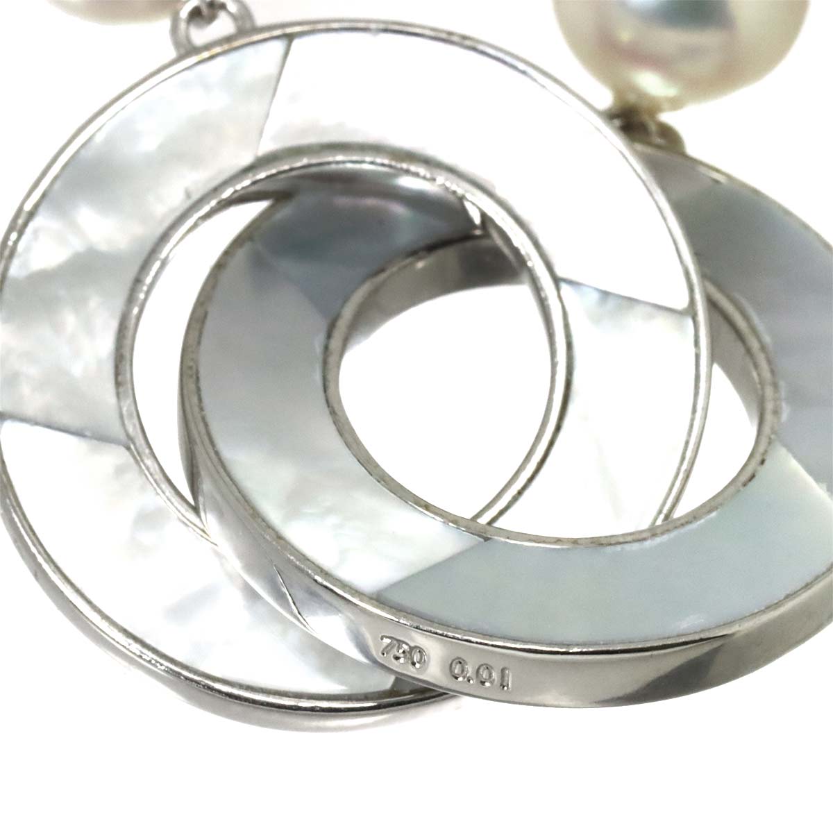 MOP Akoya Pearl 7.1-6.3mm Diamond 0.01ct Necklace 18K WG 750