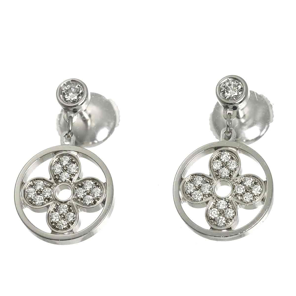 Diamond Flower Earrings Pierced 18K WG 750