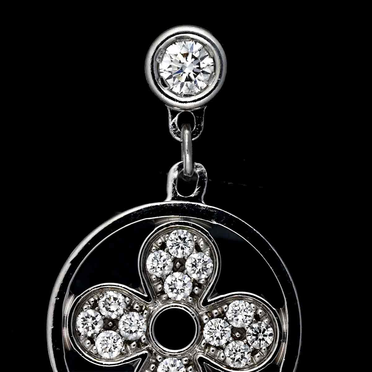 Diamond Flower Earrings Pierced 18K WG 750