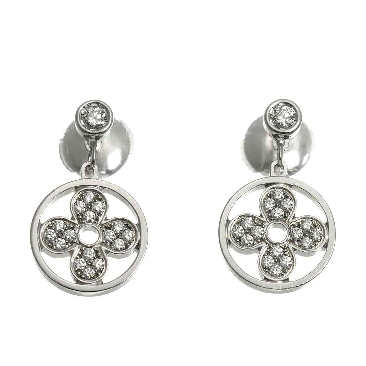Diamond Flower Earrings Pierced 18K WG 750