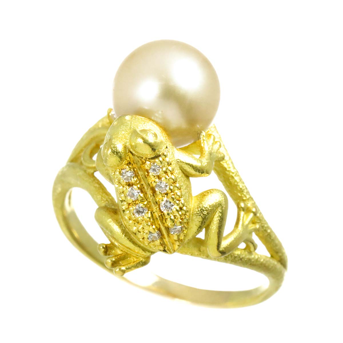 South Sea pearl 9.8mm Diamond 0.10ct Ring 18K K18 YG 750 9.75-10(US)