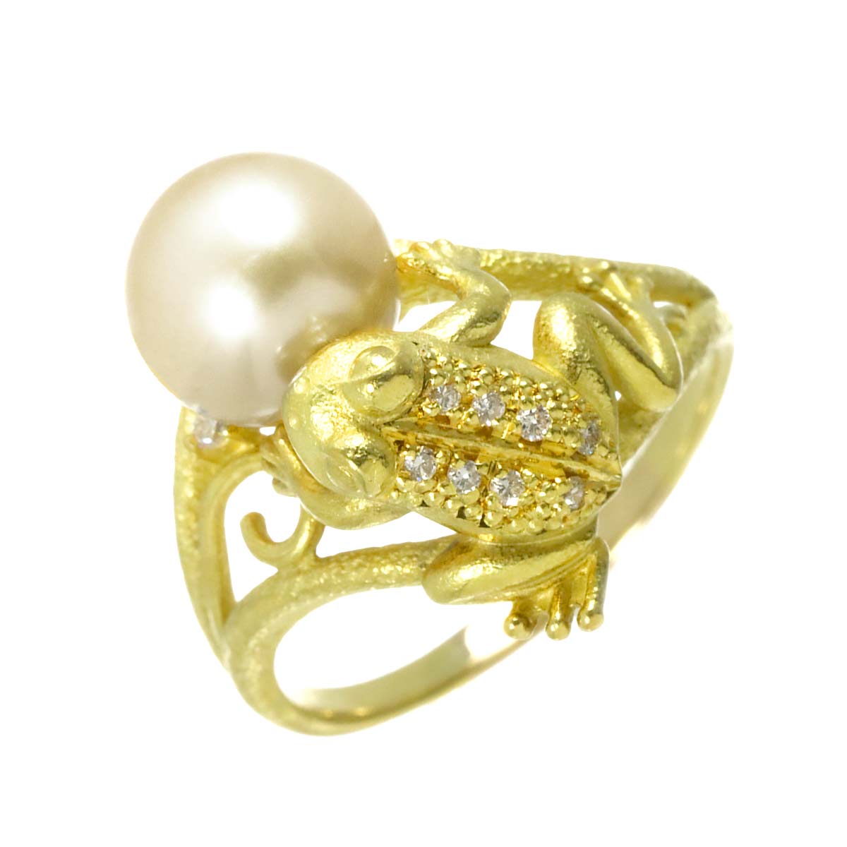 South Sea pearl 9.8mm Diamond 0.10ct Ring 18K K18 YG 750 9.75-10(US)