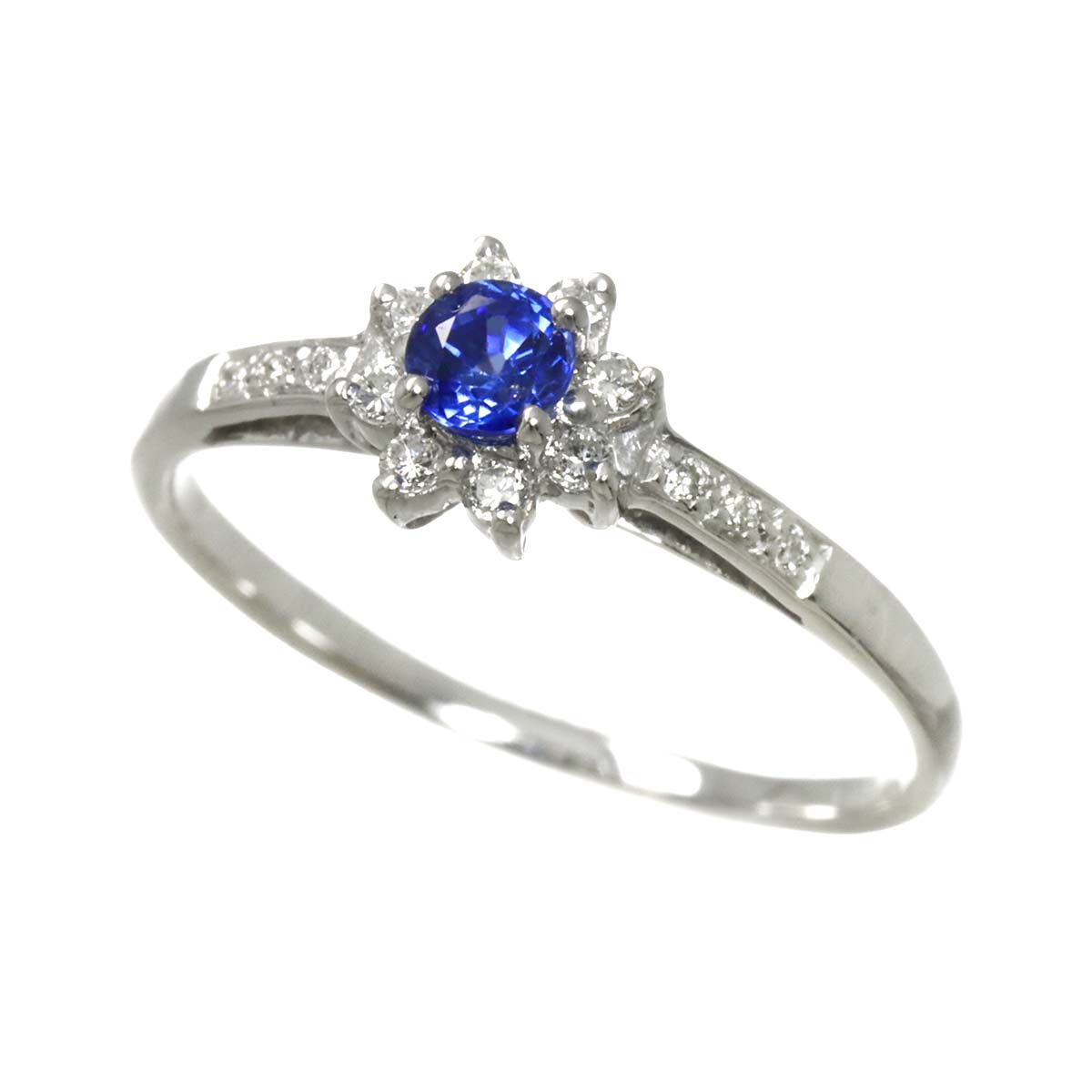 Sapphire 0.30ct Diamond 0.12ct Ring 18K WG 750 size6.25-6.5(US)