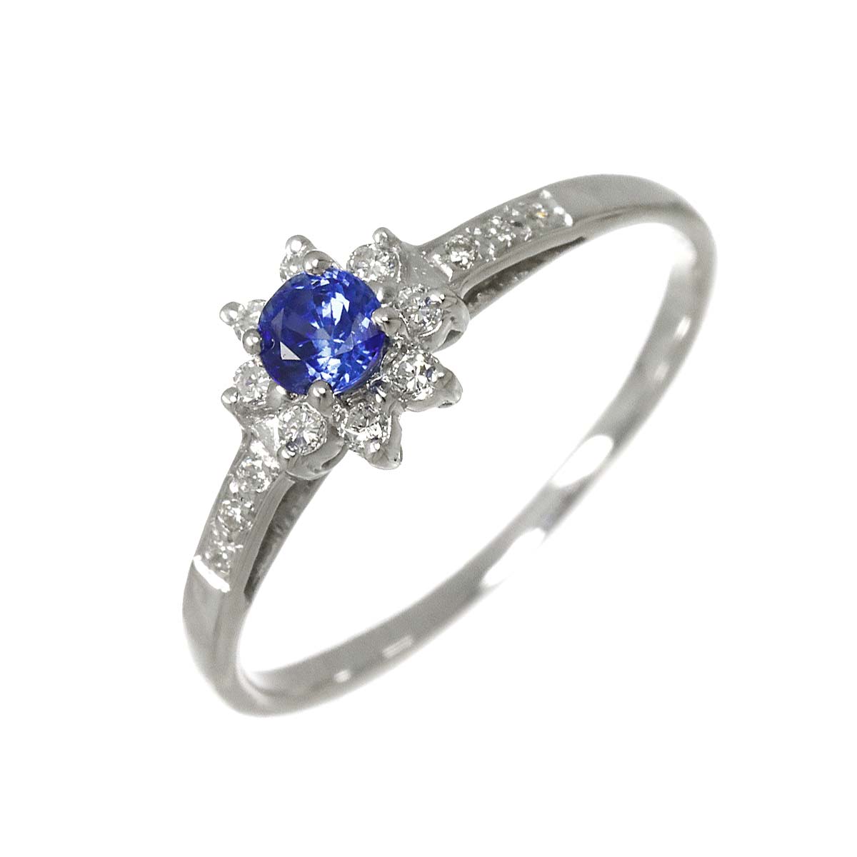 Sapphire 0.30ct Diamond 0.12ct Ring 18K WG 750 size6.25-6.5(US)