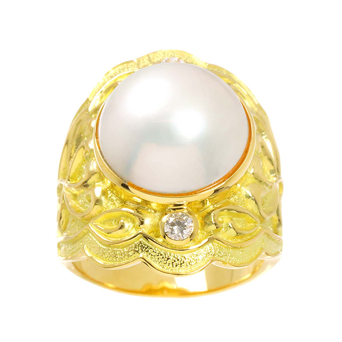 Mabe pearl Diamond 0.12ct Ring 18K Yellow Gold 750 size5.5-5.75(US)