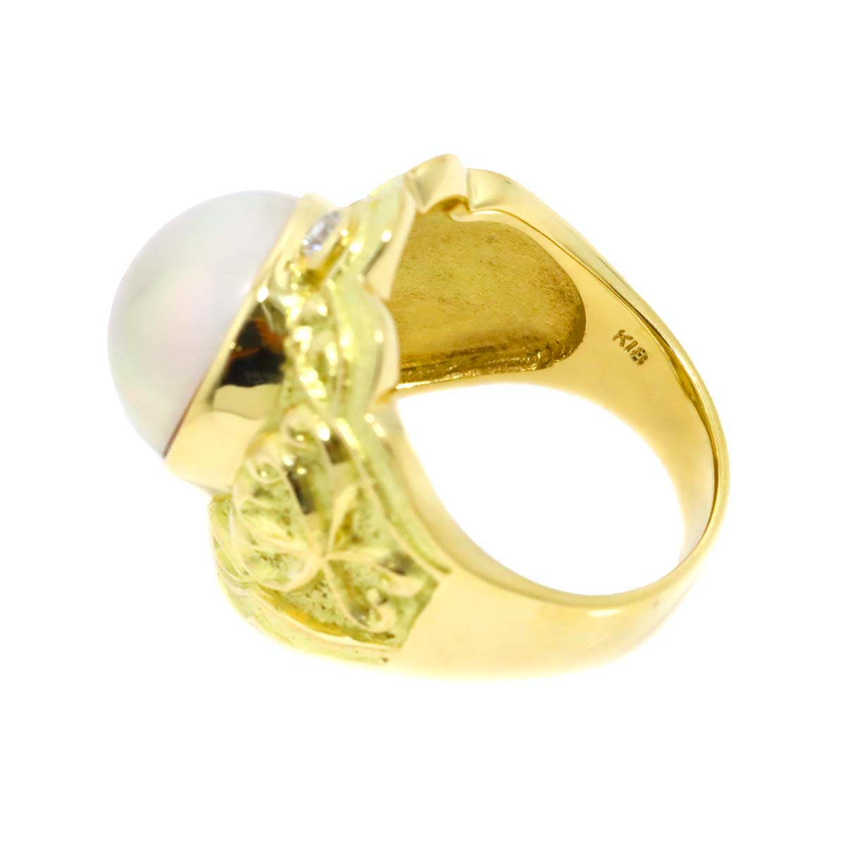Mabe pearl Diamond 0.12ct Ring 18K Yellow Gold 750 size5.5-5.75(US)