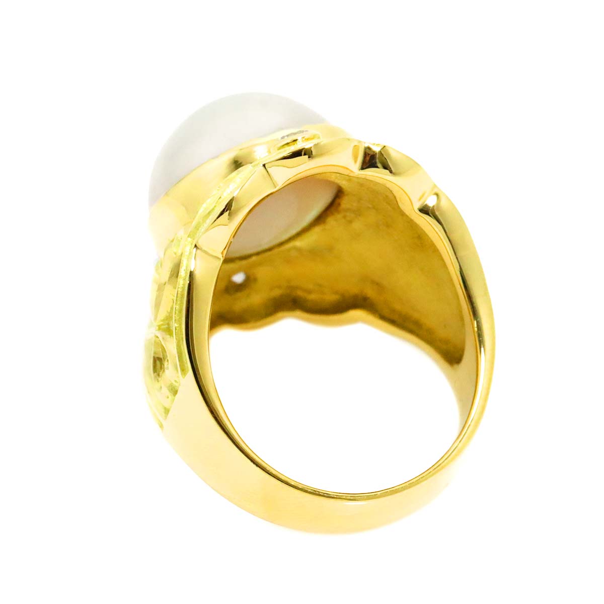 Mabe pearl Diamond 0.12ct Ring 18K Yellow Gold 750 size5.5-5.75(US)