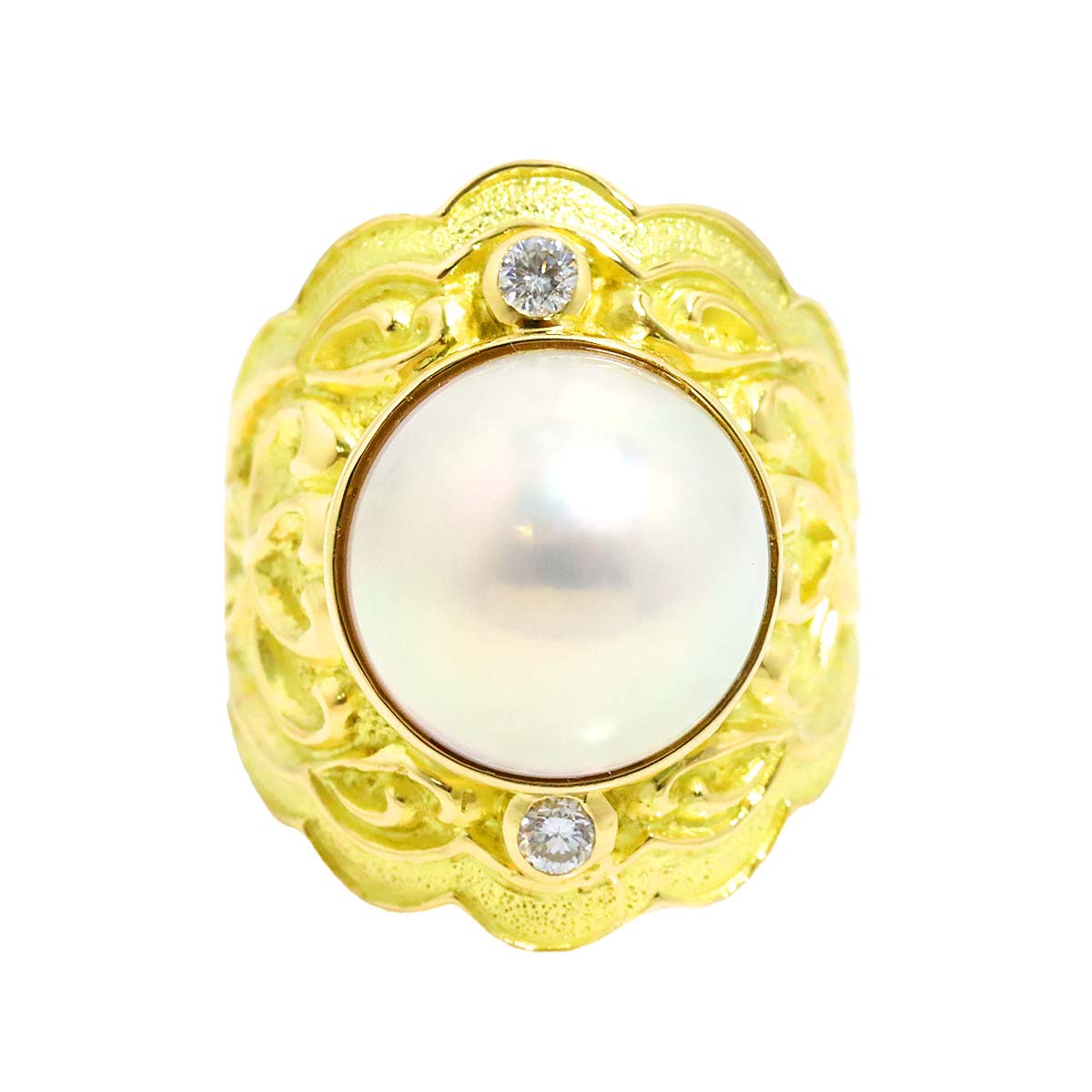 Mabe pearl Diamond 0.12ct Ring 18K Yellow Gold 750 size5.5-5.75(US)
