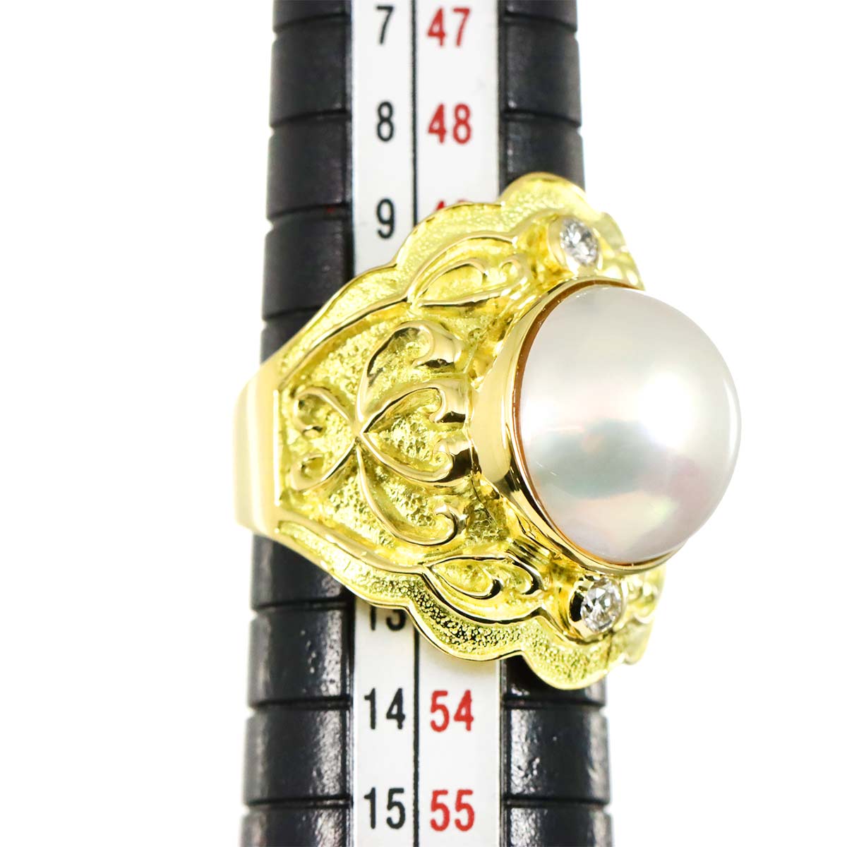 Mabe pearl Diamond 0.12ct Ring 18K Yellow Gold 750 size5.5-5.75(US)