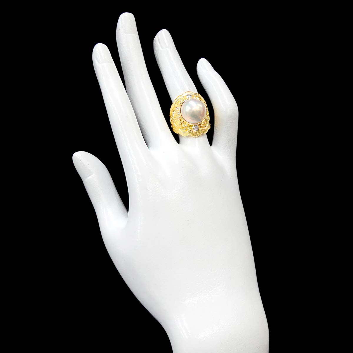 Mabe pearl Diamond 0.12ct Ring 18K Yellow Gold 750 size5.5-5.75(US)