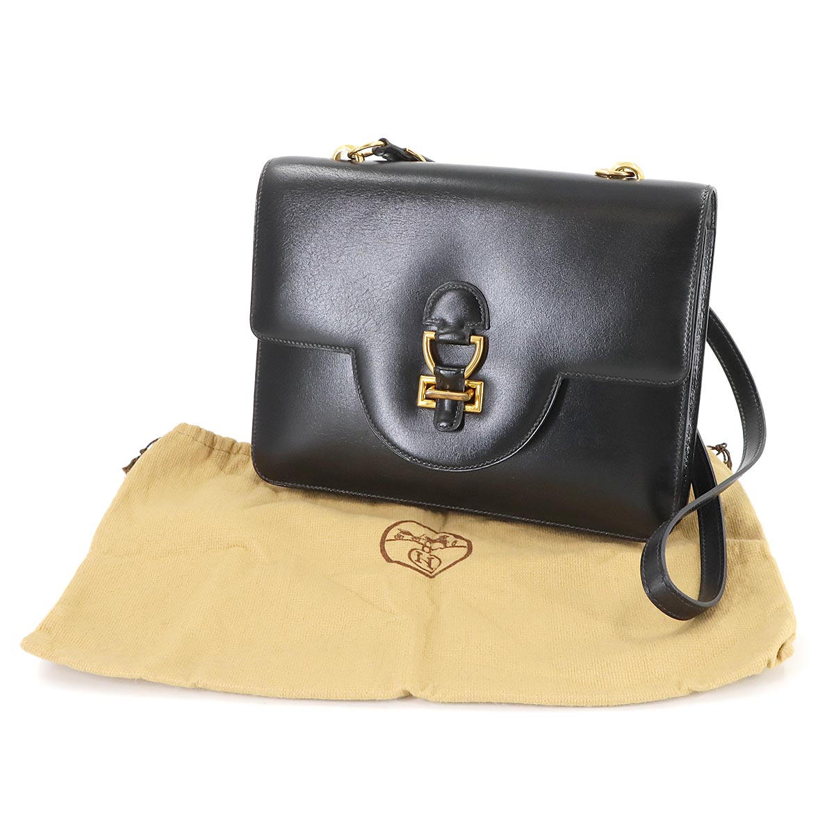 Sandrine Shoulder Bag Box Calf Leather Black Vintage Purse