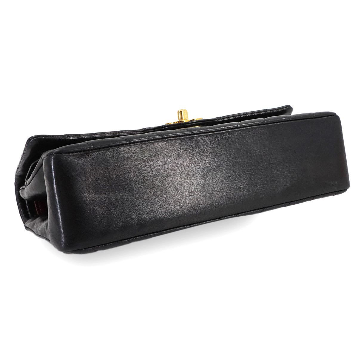 Chevron V Stitch Chain Shoulder Bag Leather Black A01112 Purse