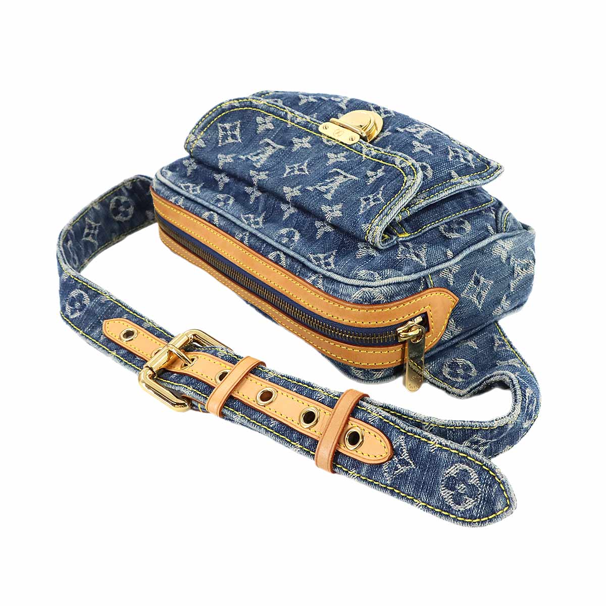 Monogram Denim Bum Bag Waist Pouch Canvas Blue M95347