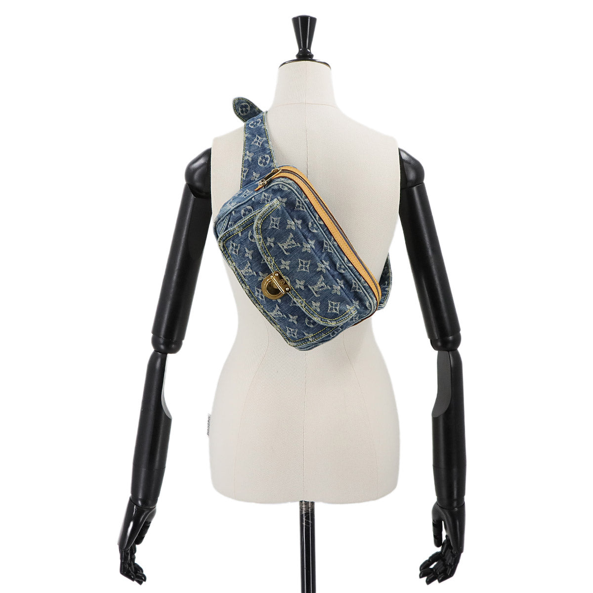 Monogram Denim Bum Bag Waist Pouch Canvas Blue M95347