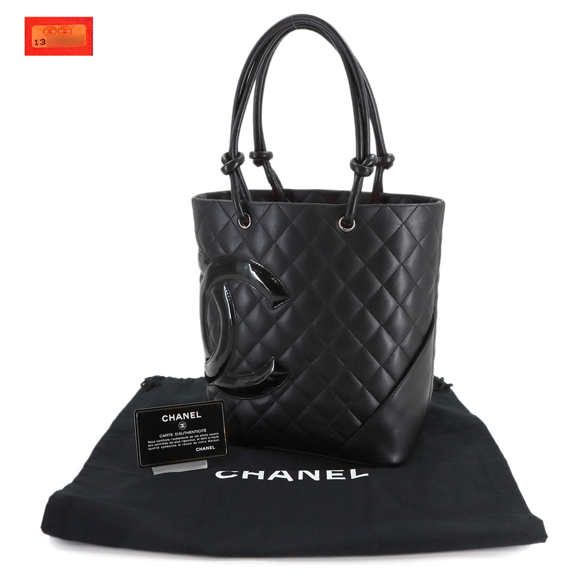 Cambon Line Medium Tote Bag Leather Enamel Black A25167 Purse