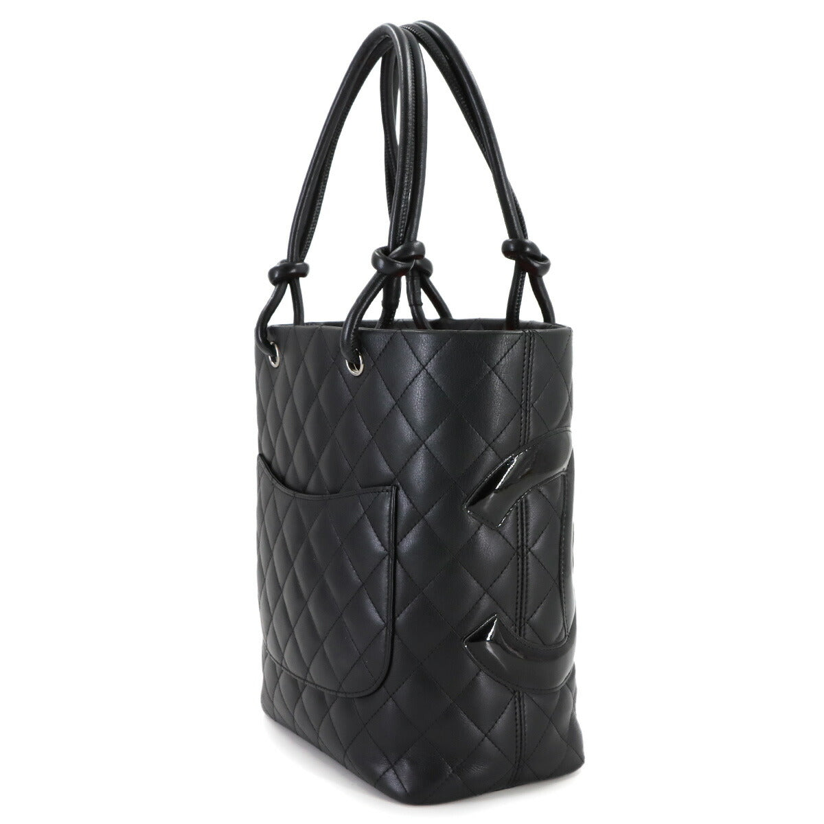 Cambon Line Medium Tote Bag Leather Enamel Black A25167 Purse